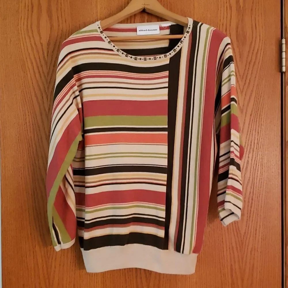 EUC Alfred Dunner Pretty Horizontal Vertical Striped Sweater Sz XL